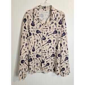 Unbranded Long Sleeve Button Up Shirt Men's Lg Care Tags Removed Musicial Theme